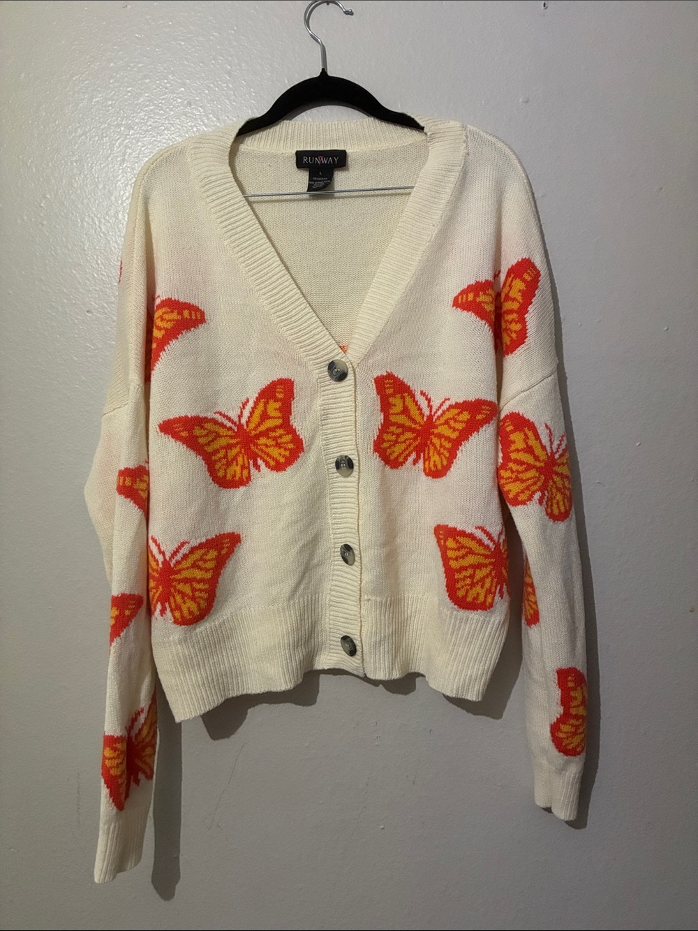 Runway Monarch Butterfly V-Neck Button Cardigan